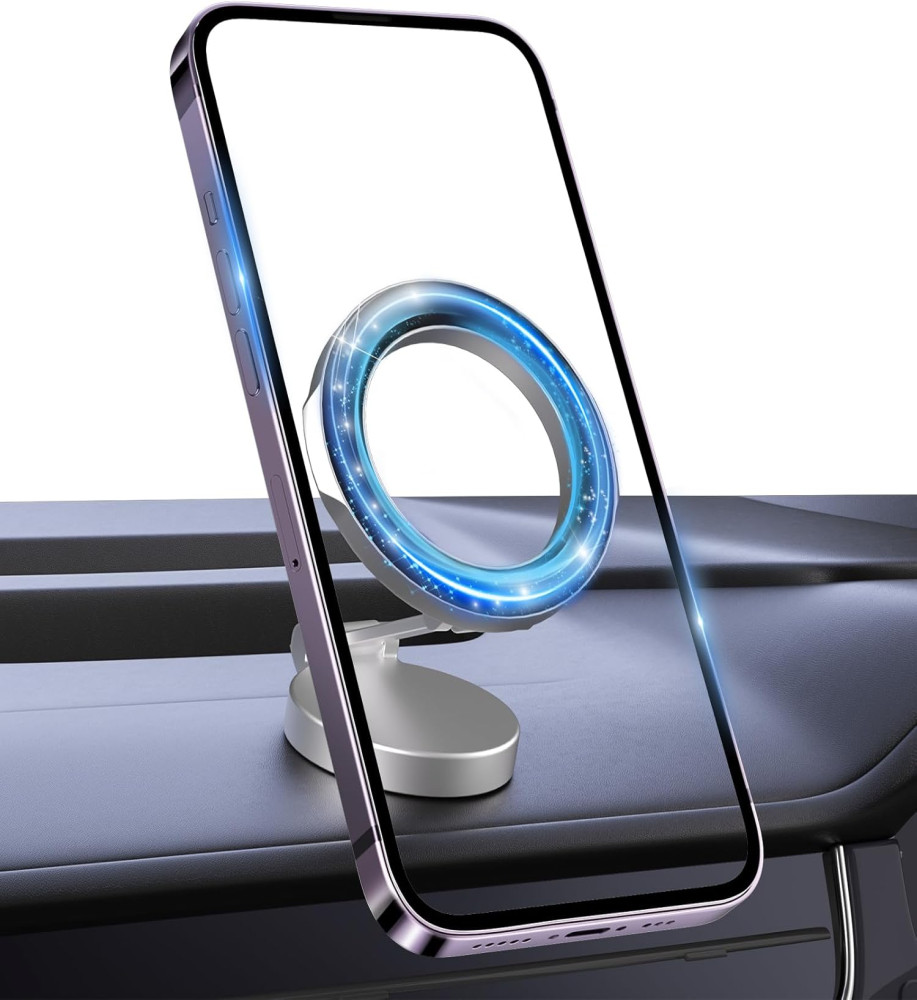  Foldable Magnetic Phone Holder for Car, 360° Rotation All Metal Car Mount, Strong Magnets Super Stable Dashboard Phone Holder 