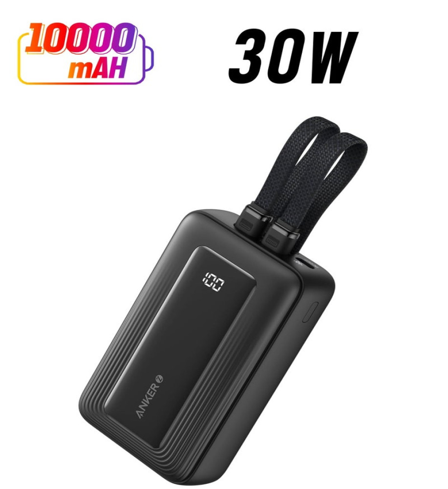  Anker Zolo باور بانك 10000 مللي أمبير، 30 واط، بكابل USB-C مدمج 