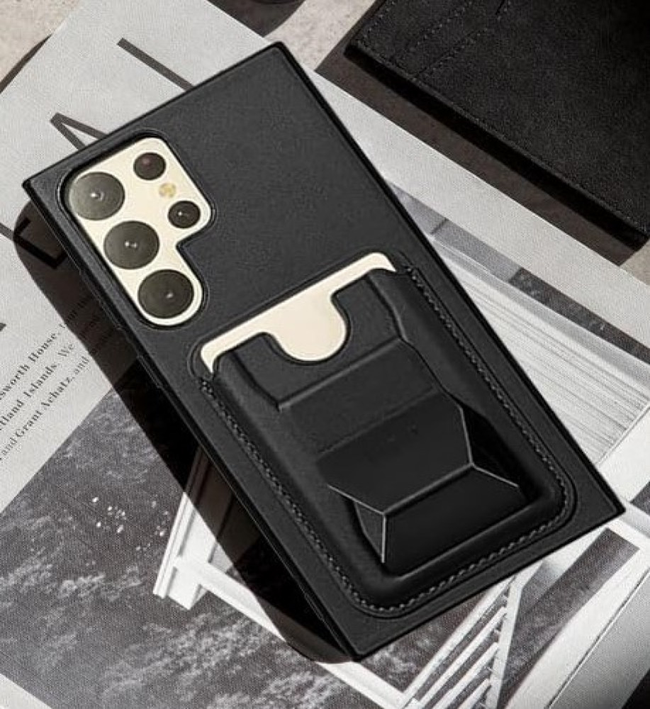  Practical and stylish case: leather-like polyethylene material, raised protective edges, built-in card wallet and hidden kickstand compatible with Samsung phone S24 Ultra. 