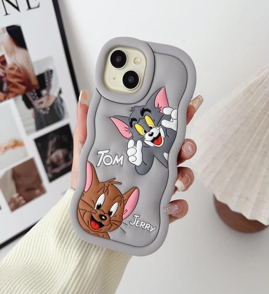 3D Tom and Jerry Shockproof Silicone Case Compatible with iPhone 15   3D Tom and Jerry Shockproof Silicone Case Compatible with iPhone 15