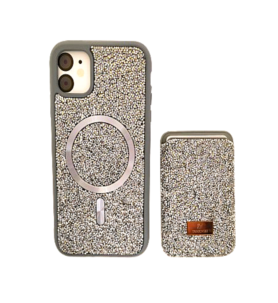 SWAROVSKI rhinestone-covered case with attractive colors and a magnetic card holder, in addition to Mage Safe wireless charging support, compatible with iPhone 11   SWAROVSKI rhinestone-covered case with attractive colors and a magnetic card holder, in addition to Mage Safe wireless charging support, compatible with iPhone 11