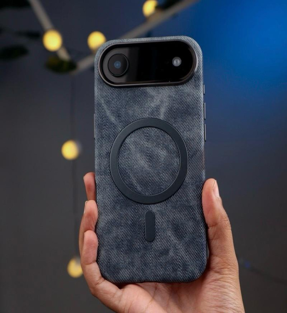  Luxury denim case with a metal frame to protect the lenses, suede lining, and MagSafe/wireless charging support compatible with iPhone 17 Air 