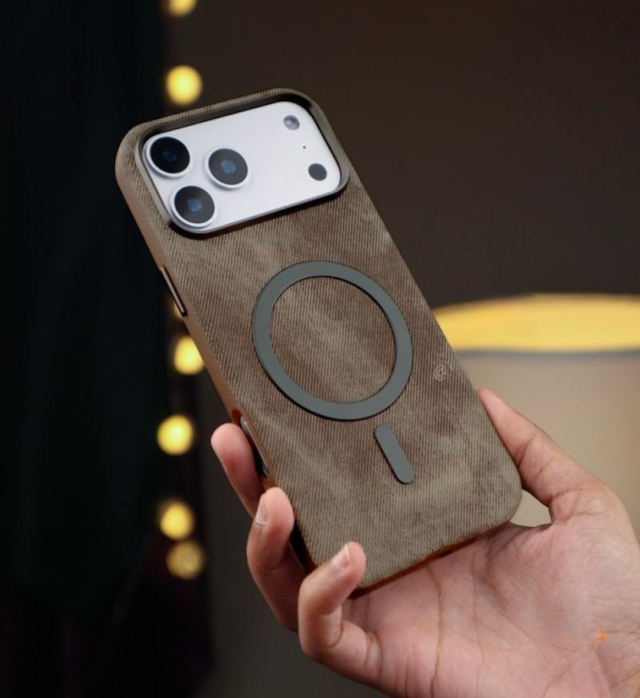  Luxury denim case with a metal frame to protect the lenses, suede lining, and MagSafe/wireless charging support compatible with iPhone 16 Pro 