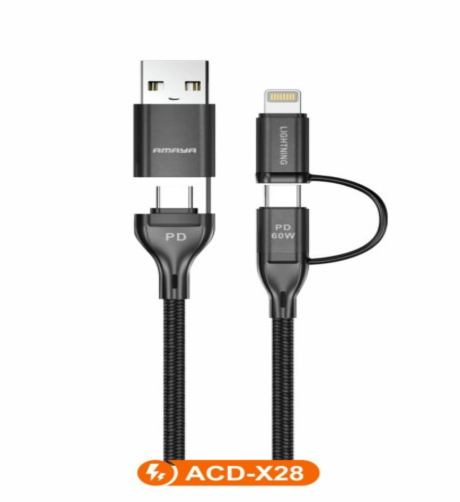  Amaya ACD-X28 Data Cable, Super Fast Charging, 60W, 1.2m, 4 in 1 