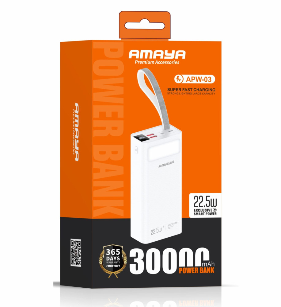  Amaya APW-03 power bank 30000mAh 22.5W super fast charging with flashlight 