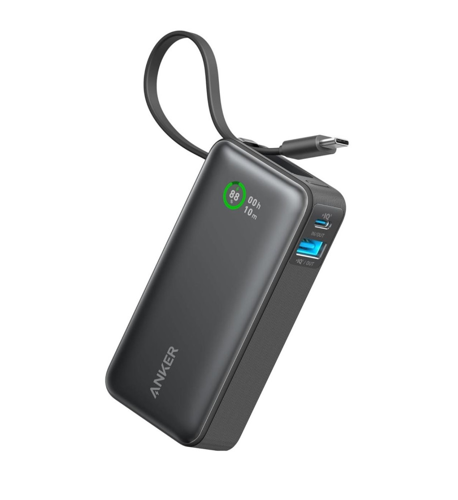  Anker Nano Power Bank, 10,000mAh Portable Charger with Built-In USB-C Cable, 30W Max Output, for iPhone 16/15 Series, MacBook, AirPods, and More 