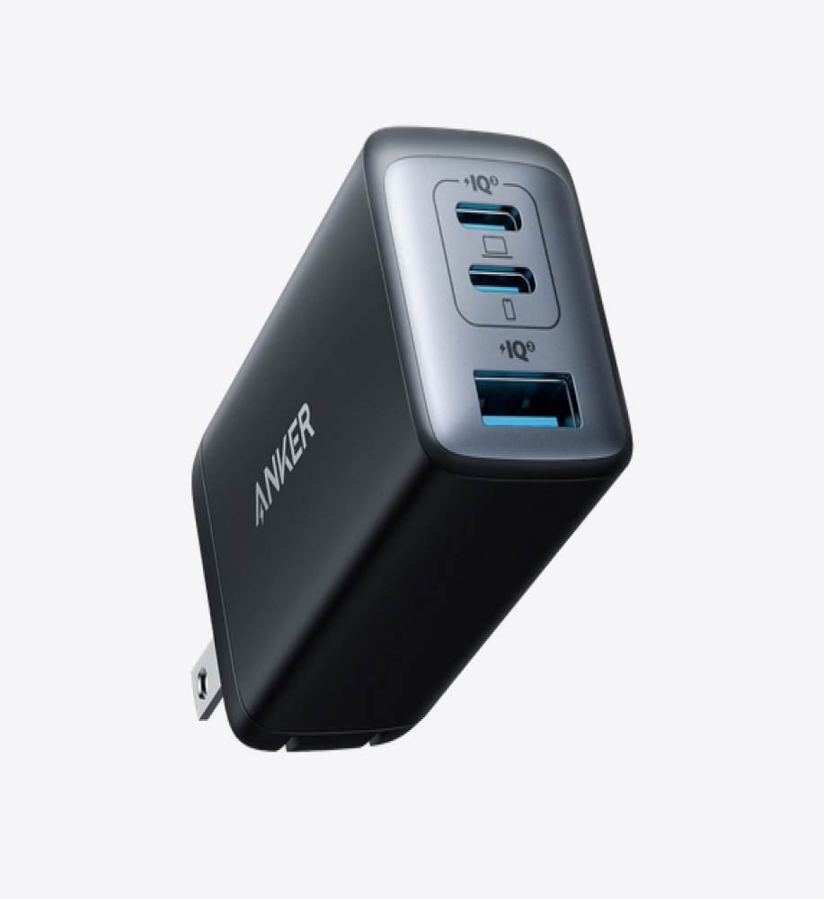  Anker GaN SuperSpeed ​​Charger with 3 Ports (USB-C + 2×USB-A) and Smart Protection, 65W 