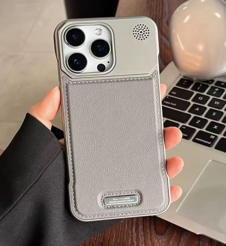  Lightweight leather and metal frame combination case, premium protection for your phone with full support for wireless charging for iPhone 15 Pro Max 