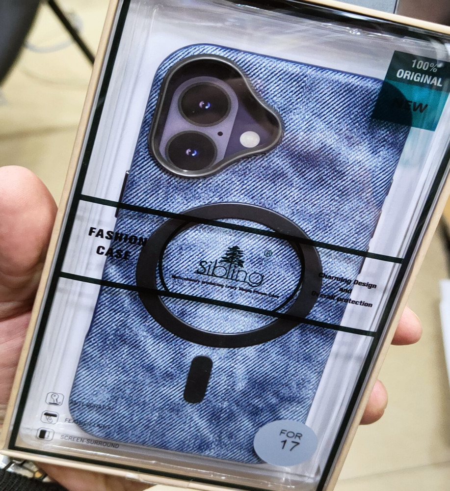  Luxury denim case with a metal frame to protect the lenses, suede lining, and MagSafe/wireless charging support compatible with iPhone 17 