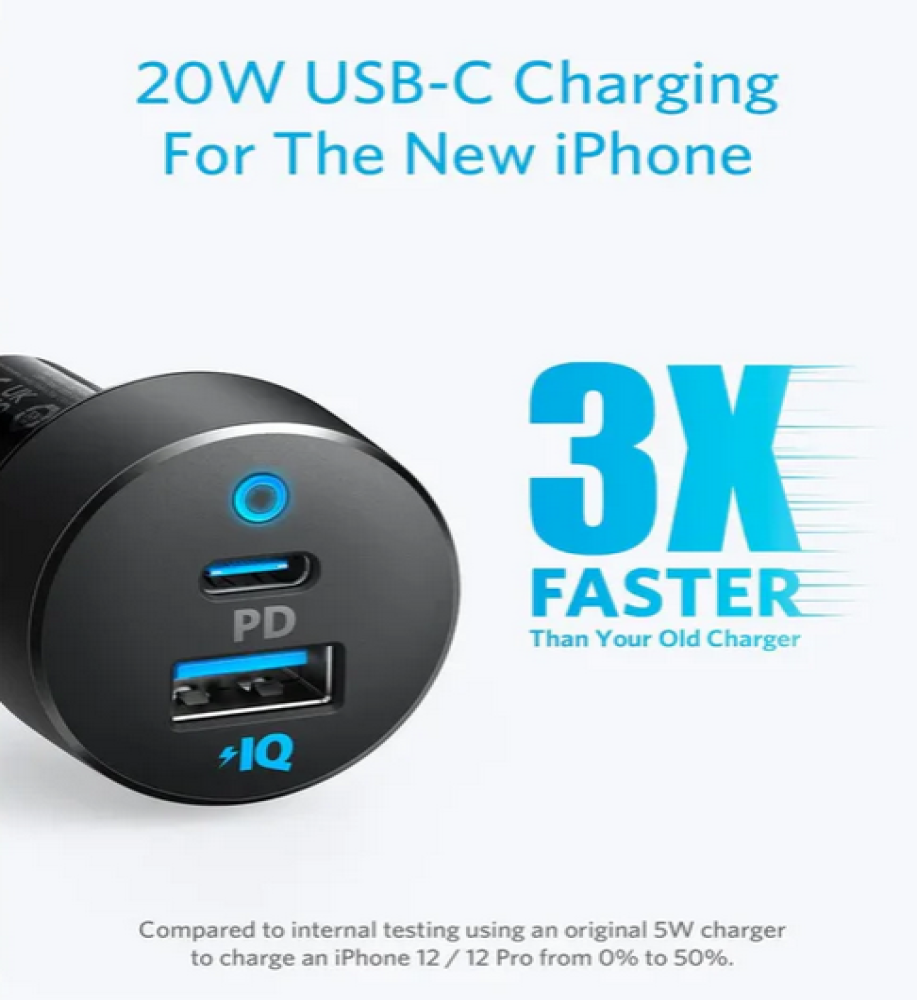  Anker 35W Car Charger — USB-C PD Output + PowerIQ USB-A Output: Fast and reliable charging for road trips and travel 