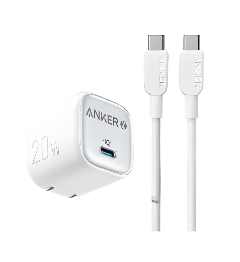  Anker 20W (IQ) Mini High-Speed ​​Charger + Double-Ended Type-C Cable — Improved Thermal Control, Up to 3x Faster Charging 