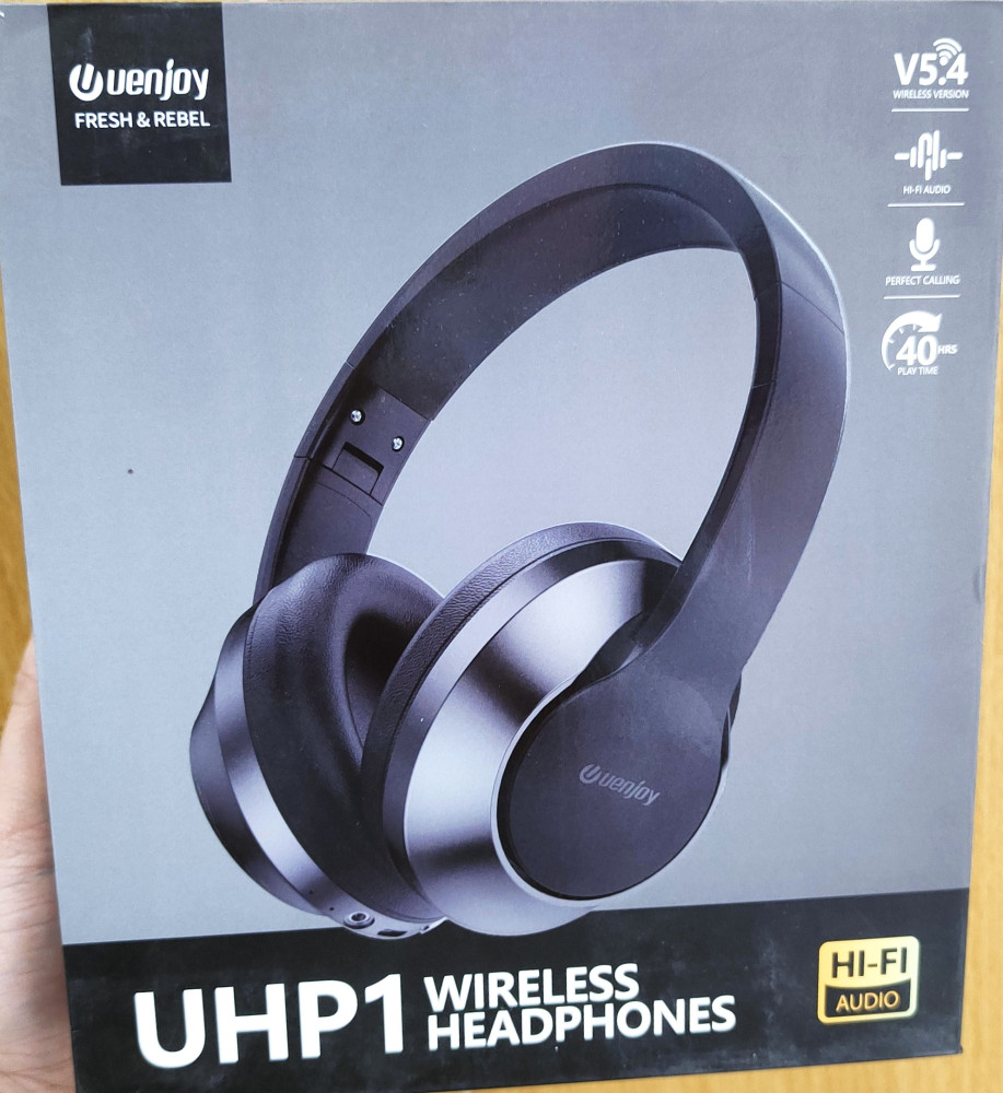  UENJOY UHP 1 Bluetooth V5.4 headphones with high-fidelity sound, up to 40 hours of playtime, clear calls, foldable design, and AUX support. 