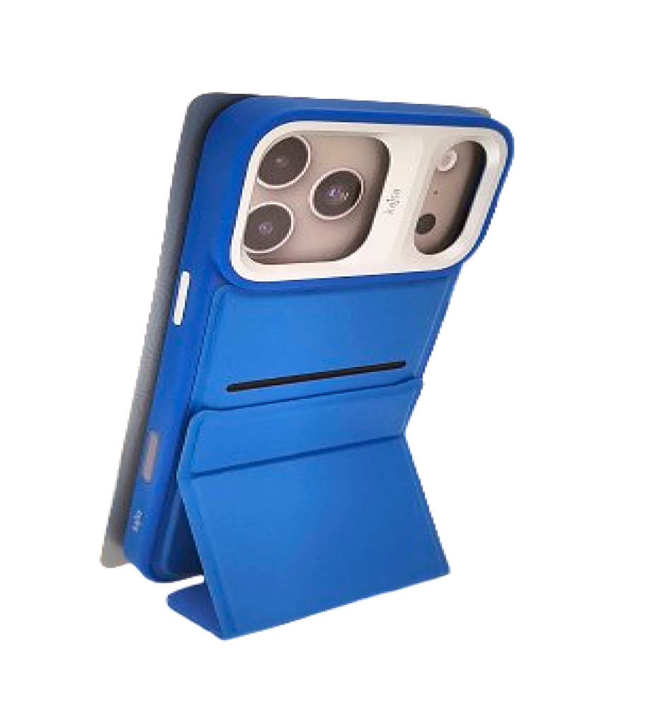  This iPhone case features a triangular folding design that doubles as a stand, a hidden card pocket inside the case, durable shock-resistant materials, and a raised camera bump for added protection and a stylish look for the iPhone 17 Pro Max. 