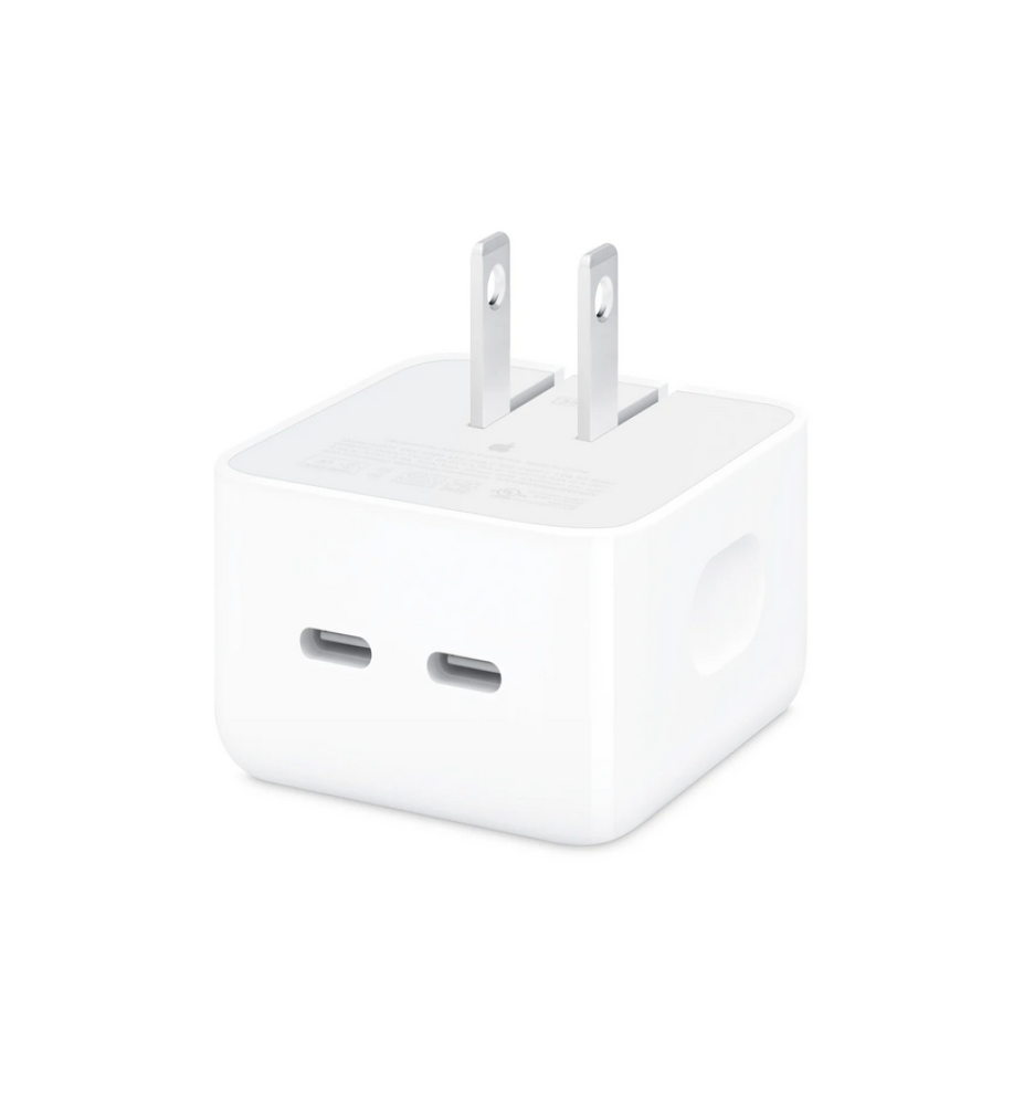  شاحن سريع 35 واط بمنفذين تايب سي متوافق مع ايفون و ايباد – راس شاحن Type-C مزدوج يدعم لشحن جهازين معًا بحماية ذكية 