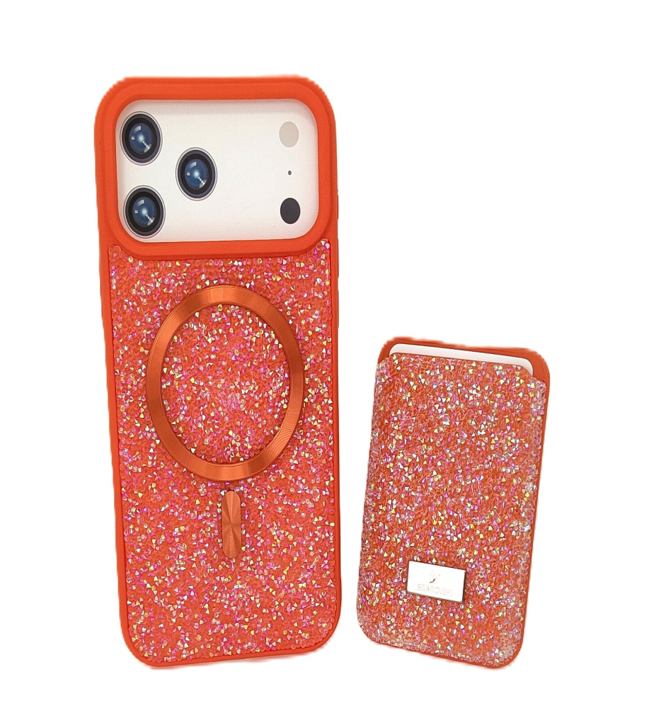  جراب ايفون 17 برو ماكس استراس ماج سيف مع محفظة مغناطيسية – كفر شيك لامع بحماية أنيقة وتوافق مع الشحن اللاسلكي 