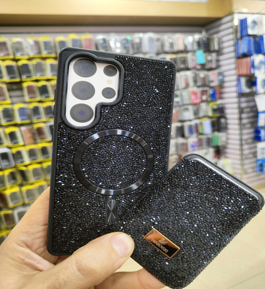  جراب سامسونج S25 Ultra  فاخر مرصع بالإستراس مع حافظة بطاقات مغناطيسية ودعم MagSafe – غطاء حماية أنيق للشحن اللاسلكي 