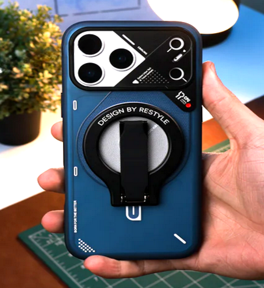  جراب حماية ايفون 17 برو ماكس فاخر بتصميم هندسي يدعم MagSafe مع حلقة معدنية و ستاند و حماية بارزة للكاميرا. 