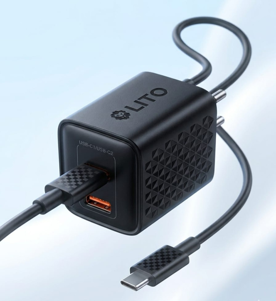  LITO GaN 45W Dual USB-C Fast Charger with Type-C Cable | Super Fast PD Charger for Mobile Phones and Laptops 