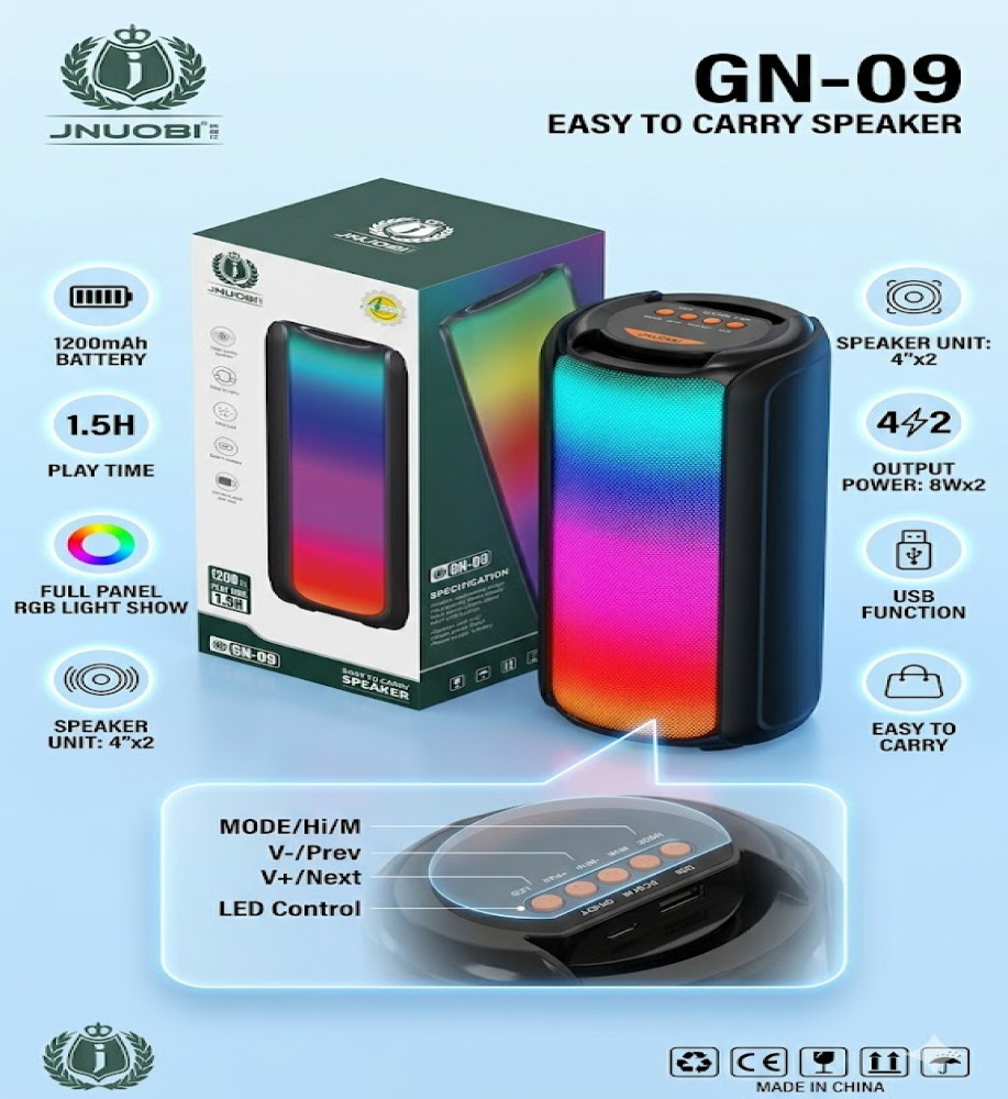  JNUOBI GN-09 Portable Bluetooth Speaker - With full RGB lighting, powerful sound, and long battery life 
