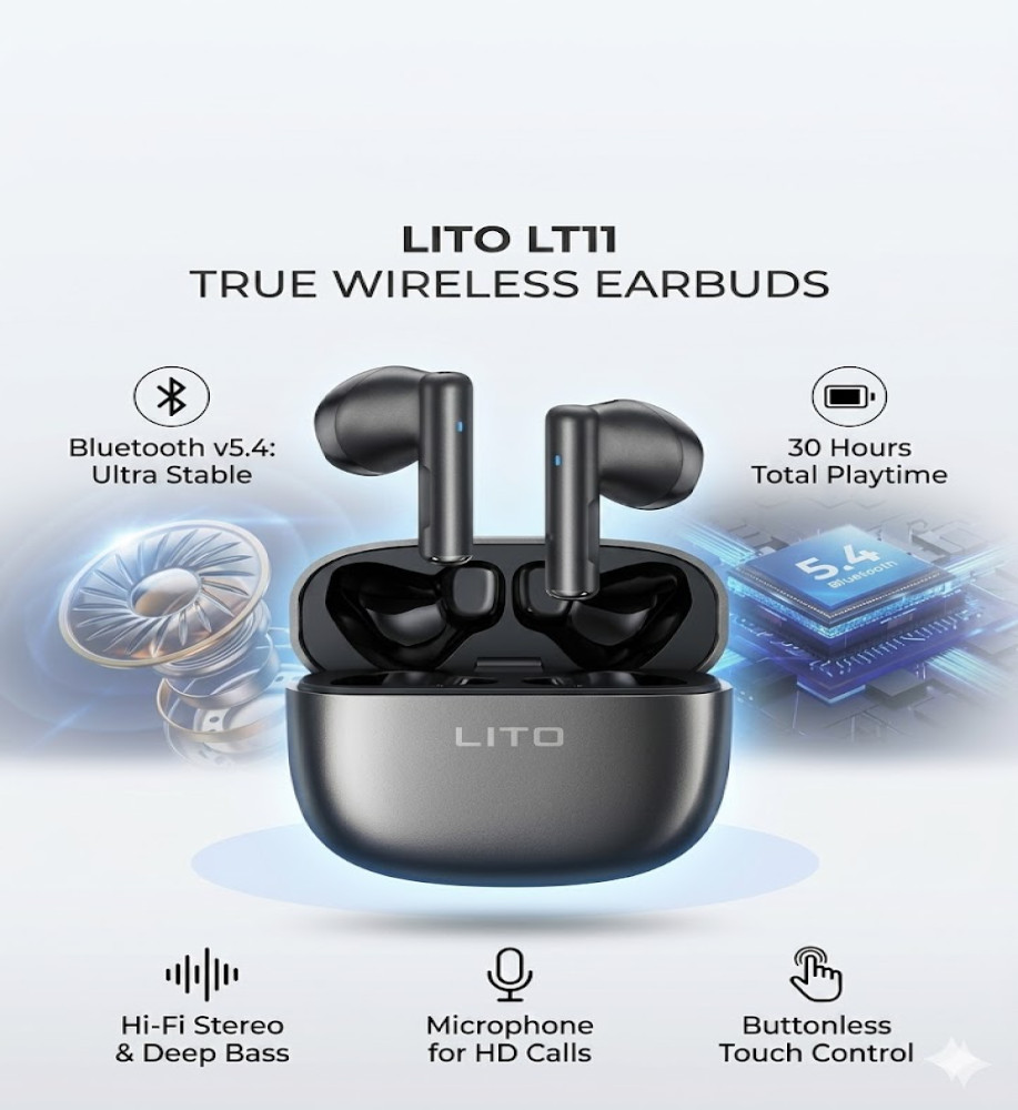  Original LITO LT11 AirPods - Experience wireless Hi-Fi audio with Bluetooth v5.4 and 30-hour battery life 