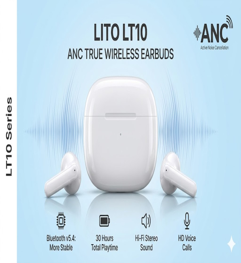  Original LITO LT10 AirPods - with Active Noise Cancellation (ANC), Bluetooth v5.4, and Pure Hi-Fi Sound 