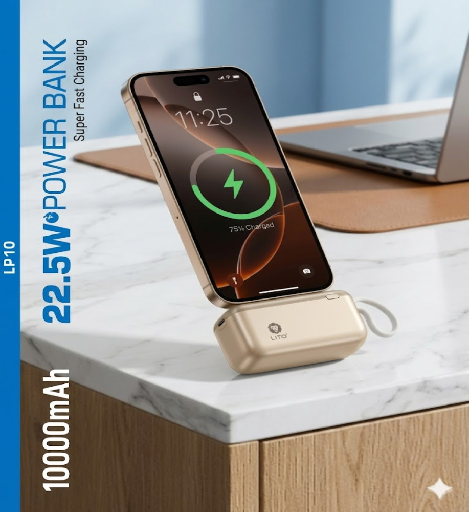  باور بانك LITO LP10 سعة 10000mAh شحن سريع 22.5W - Type-C مدمج وتصميم فائق الصغر 