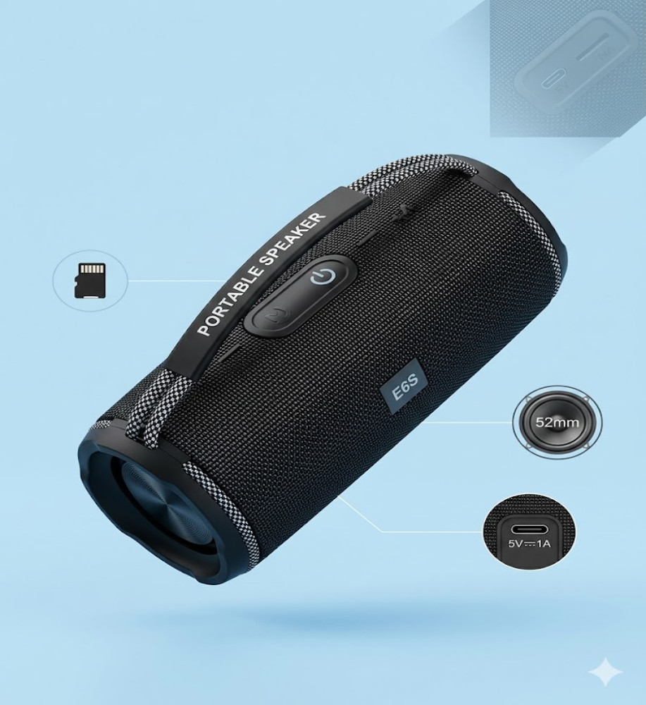  E6S Portable Shockproof Bluetooth Speaker - Powerful Stereo Sound and Extended Base 