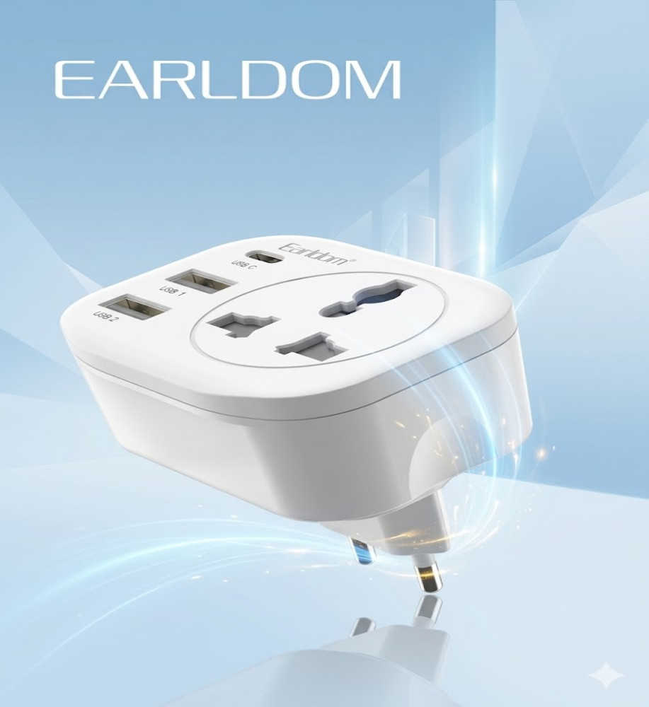  مشترك و شاحن حائط إيرلدوم 4 في 1 بقوة 4000 واط (Earldom ES-SC16) - قابس EU مع منفذ USB-C ومنفذين USB 