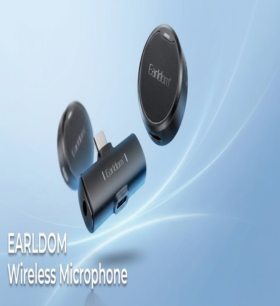  Dual wireless Earldom ET-MC15C microphone with Bluetooth 5.2 and Type-C port for professional recording and live streaming. 