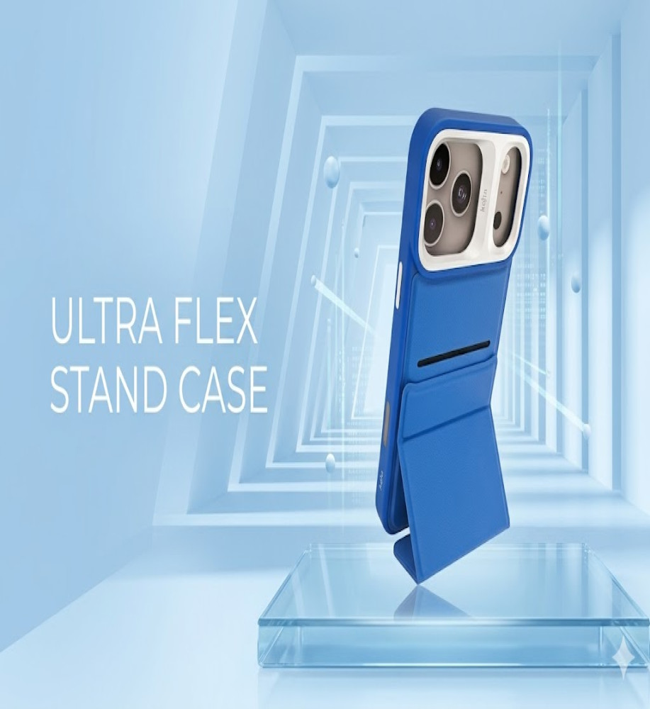 iPhone 17 Pro Max case features a foldable triangular design that allows it to be used as a stable stand, a hidden pocket inside the case for storing cards, strong shock-resistant materials, and a raised camera box for protection and an attractive design touch. 