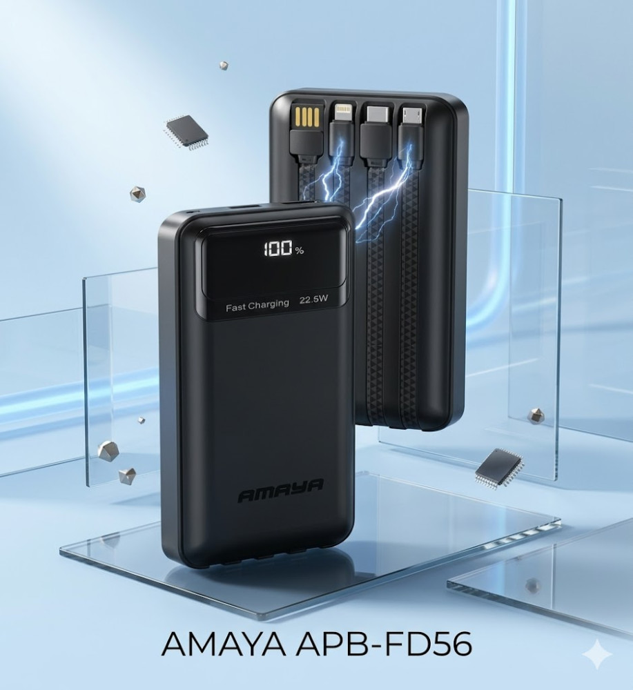  AMAYA APB-FD50 10000mAh Power Bank with PD20W Fast Charging • 22.5W • Built-in Type-C & Lightning Cables • Multiple Ports 