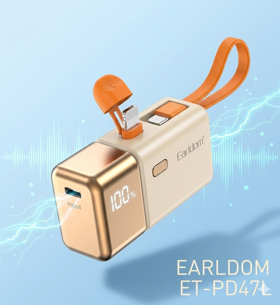  Earldom PD47 Power Bank 5000mAh Mini 2-in-1 with 22.5W Fast Charging, Compact and Portable Design for Mobile Phones and Smart Devices 