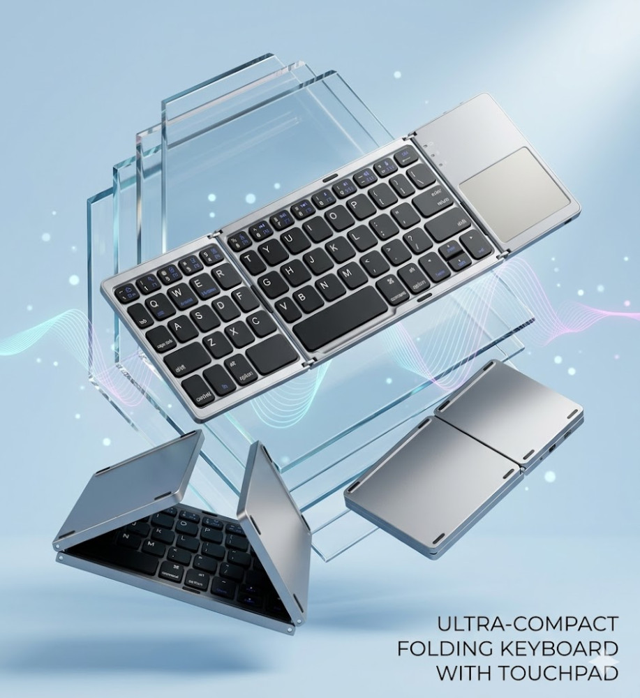  B033 Foldable Bluetooth Keyboard with Touchpad (Portable and Slim) Lightweight and Portable for PC, Tablet and Mobile. 