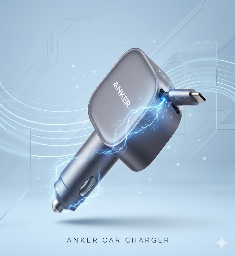  ANKER 75W Smart Car Charger (45W Type-C charging cable and 30W Type-C output) Compatible with all Smartphones, Tablets, and iPads 