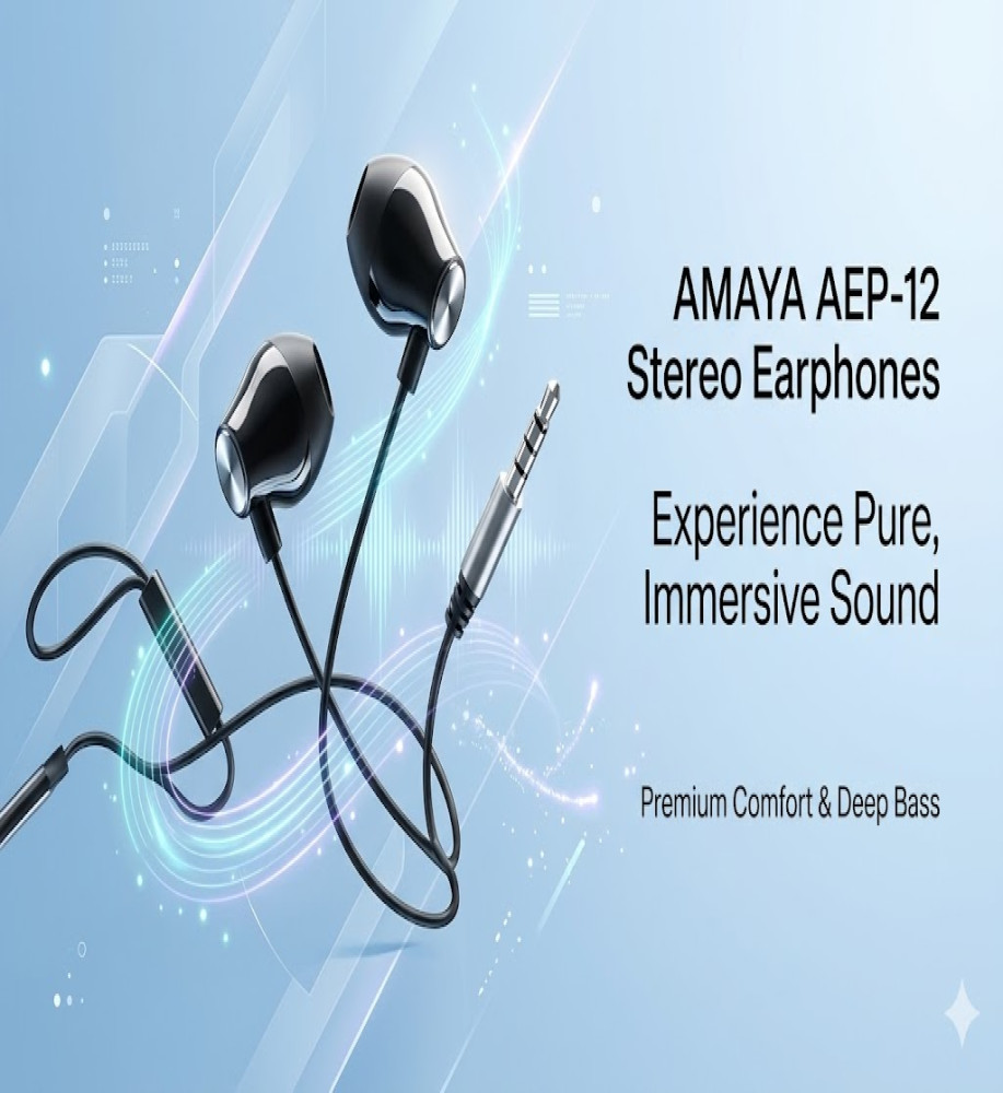  Amaya AMAYA AEP-12 Wired Stereo Earphones with 3.5mm Jack, Built-in Microphone, and Powerful Bass Sound 