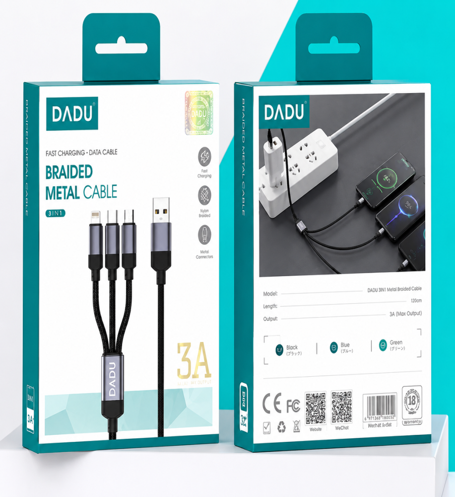  Dadu MULTI CHARGE CABLE 3-IN-1 (DC-C180) 1M/3A 
