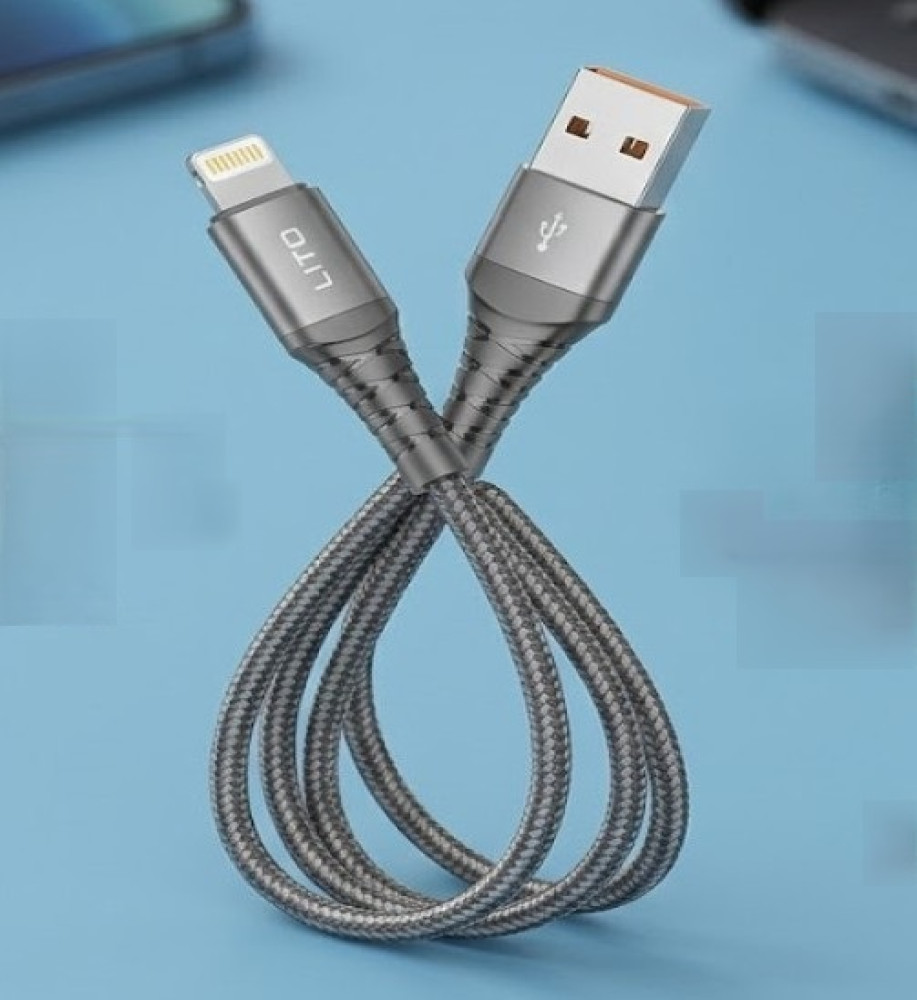  LITO LD08L Lightning Charging and Data Transfer Cable (USB to Lightning) - Ultra Durable Braided Fabric 2.4A - Dark Gray 