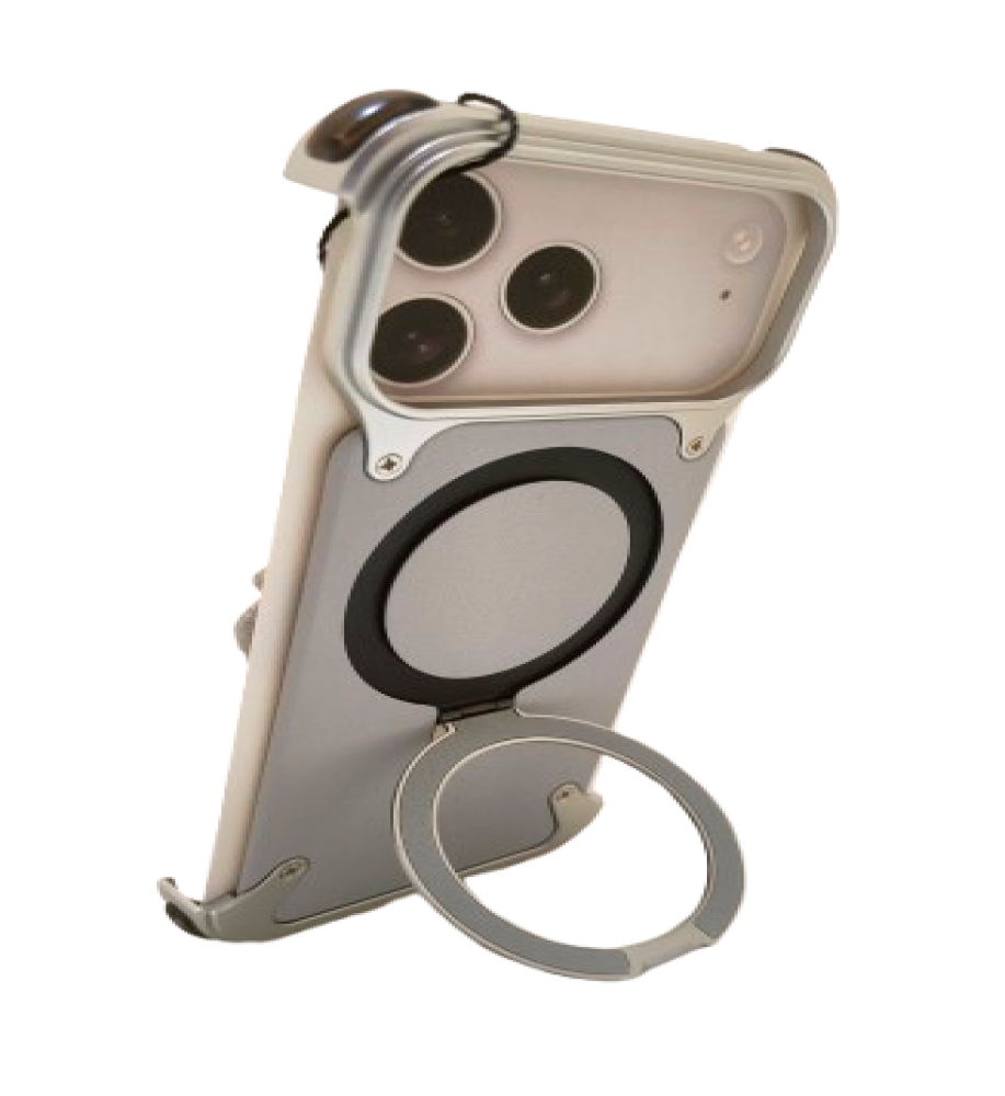  Frameless case with corner protection + built-in ring grip/stand – Stylish solid color for iPhone 17 Pro Max 