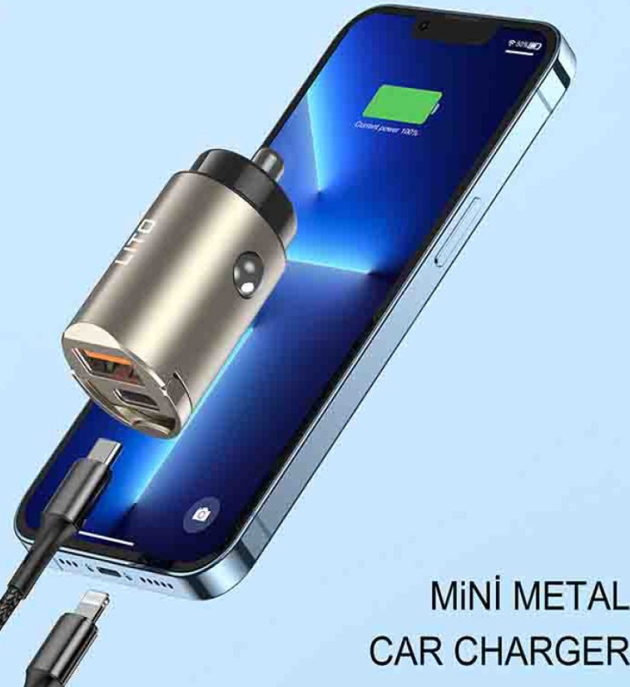  Lito IN-C03 Compact 60W Metal Car Charger Head – (30W Type-C + 30W USB-A) – Suitable for all 12–24V cars 