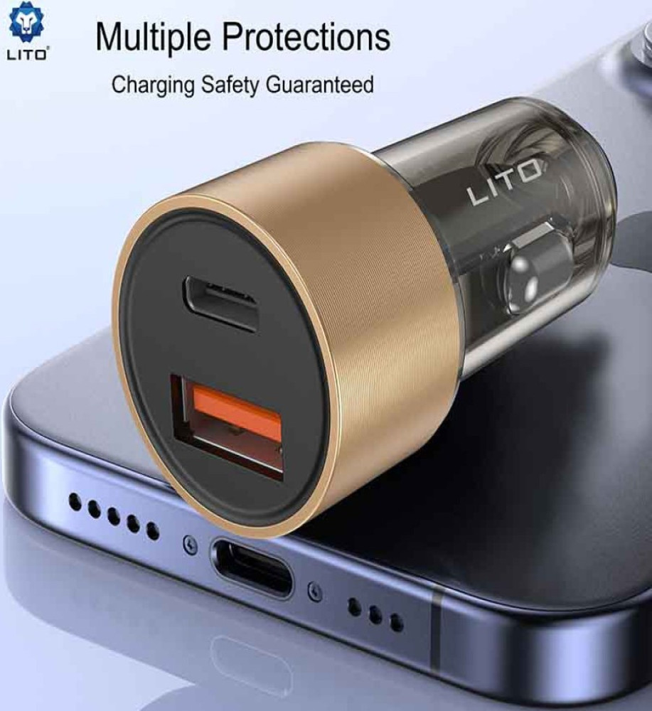  Lito IN-C04 52W Transparent Metal Car Charger (27W Type-C PD + 25W USB-A) – Dual Fast Charging Ports 