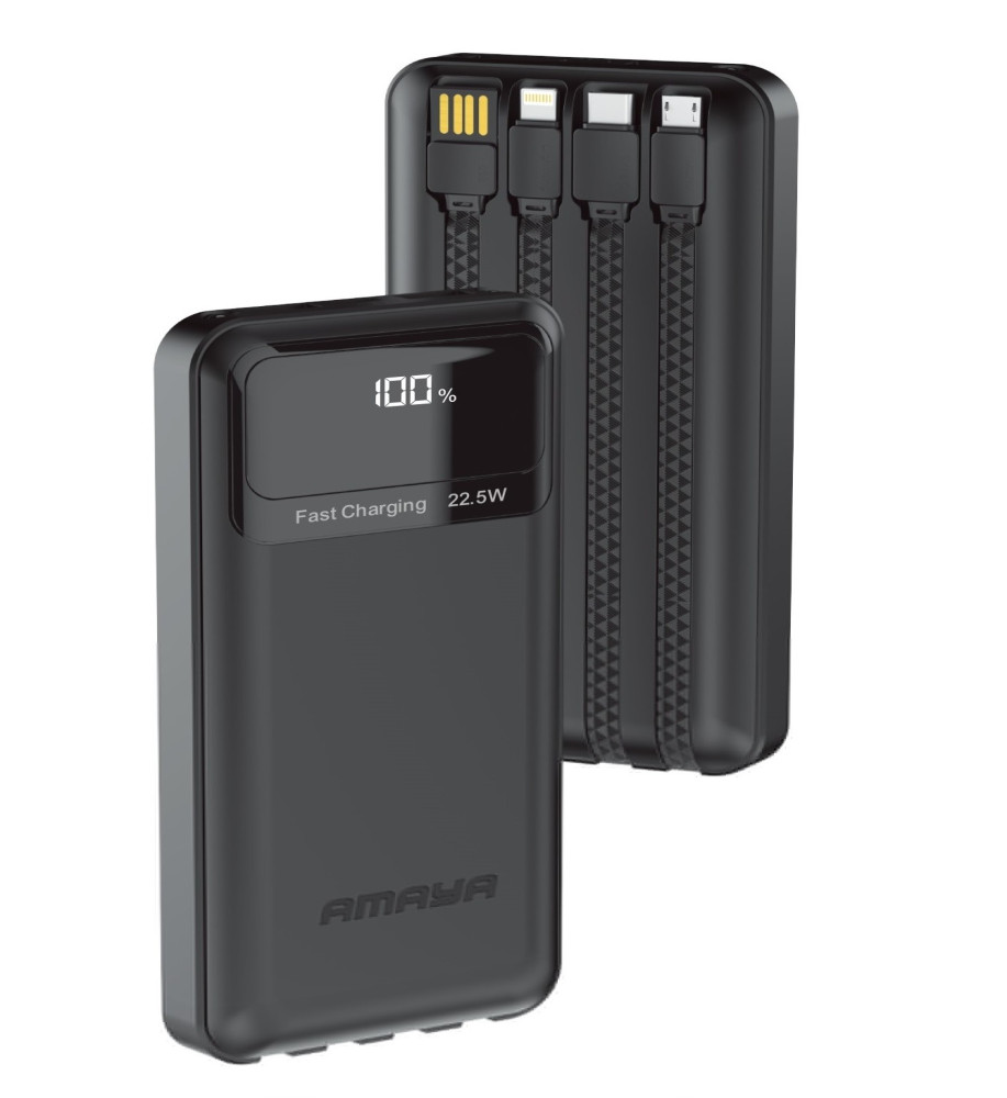  AMAYA APB-FD56 10000mAh Power Bank with PD20W Fast Charging • 22.5W • Built-in Type-C & Lightning Cables • Multiple Ports 