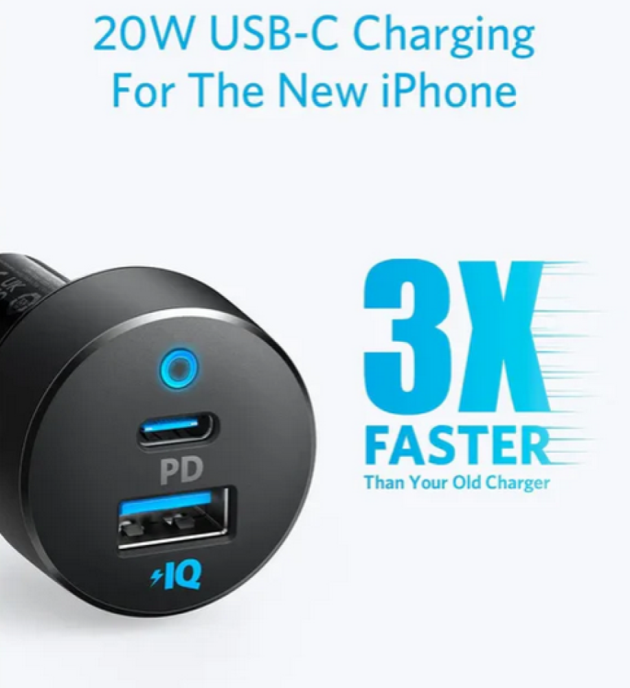  ANKER 35W Car Charger — USB-C PD Output + PowerIQ USB-A Output: Fast and reliable charging for road trips and travel 