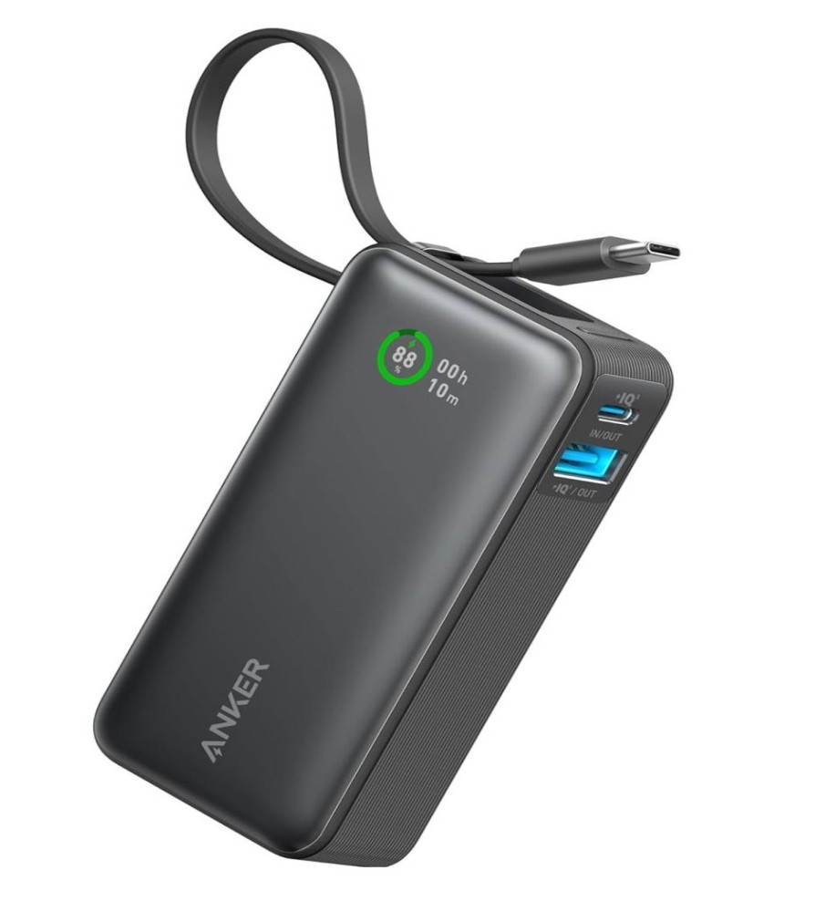  Anker Nano Power Bank, 10,000mAh Portable Charger with Built-In USB-C Cable, 30W Max Output, for iPhone 16/15 Series, MacBook, AirPods, and More 