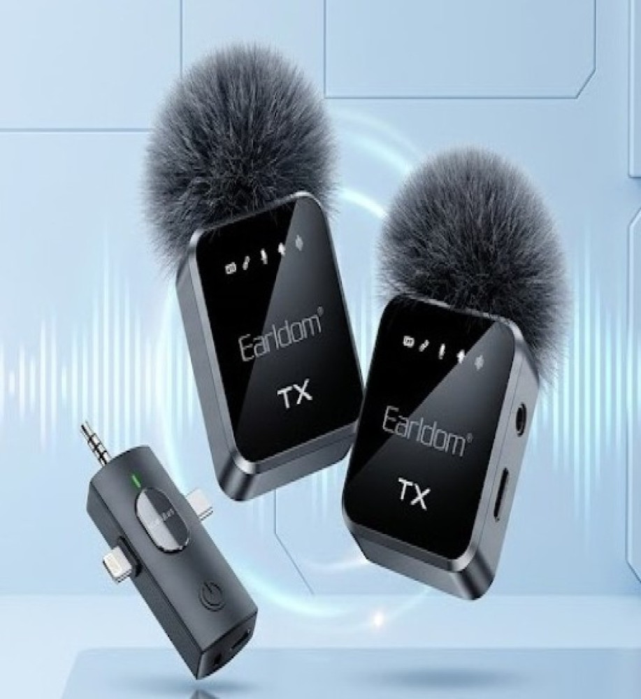  Mic Wireless / Dual wireless Earldom ET-MC13 microphone with 3-in-1 lapel clip and Bluetooth 5.2 for continuous professional recording up to 11 hours. 
