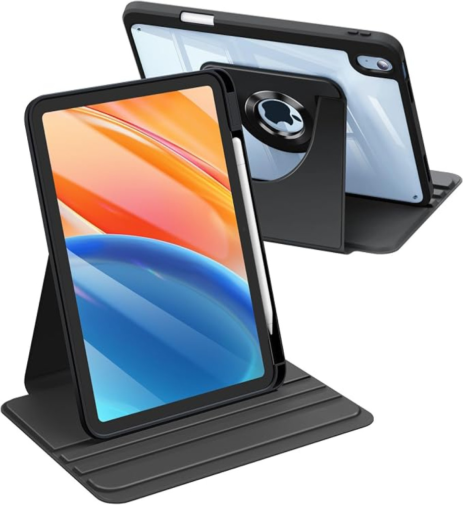  iPad A16 11-Inch 2025 11th Gen Case with 360° Rotating Stand & Clear Back – Black 