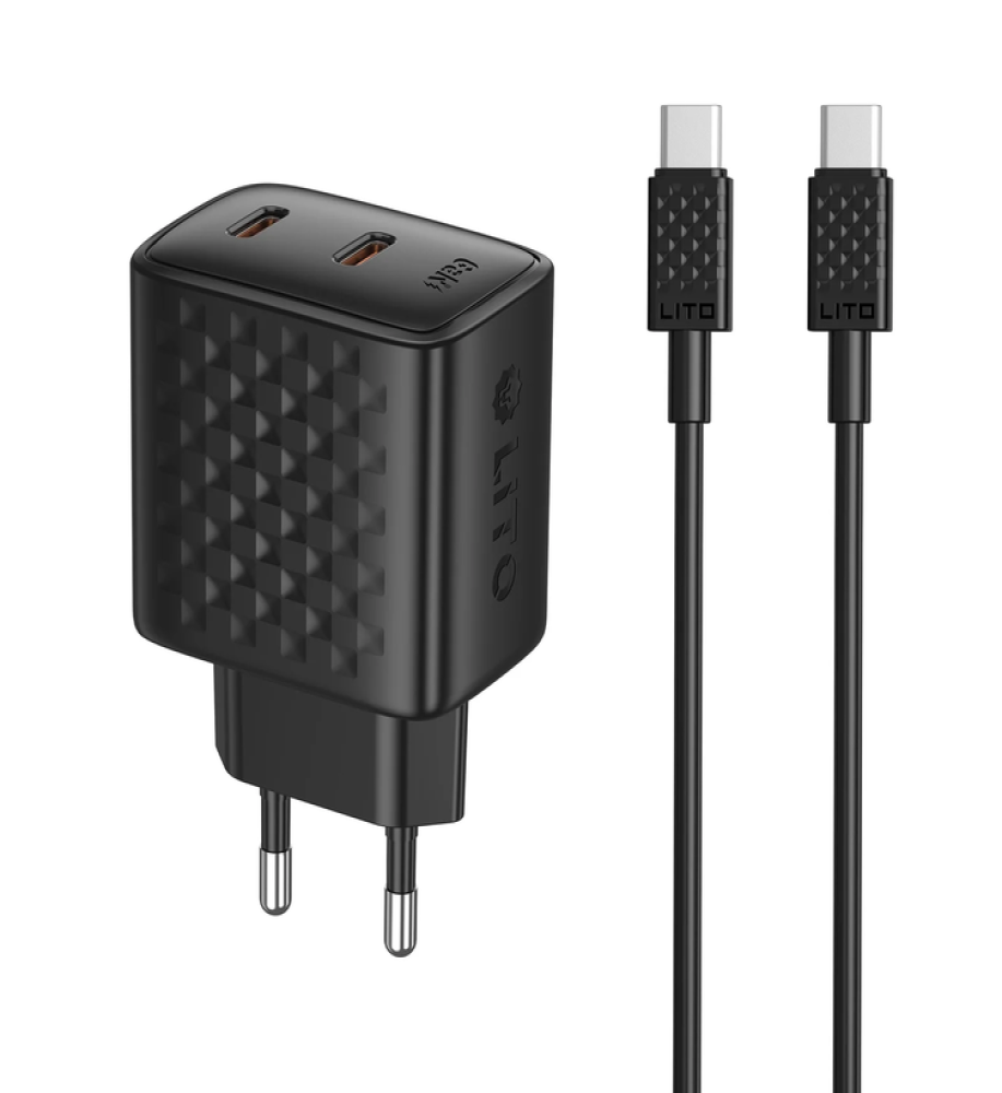  LITO LC22T 45W GaN Dual USB-C PD Wall Charger with USB-C Cable 
