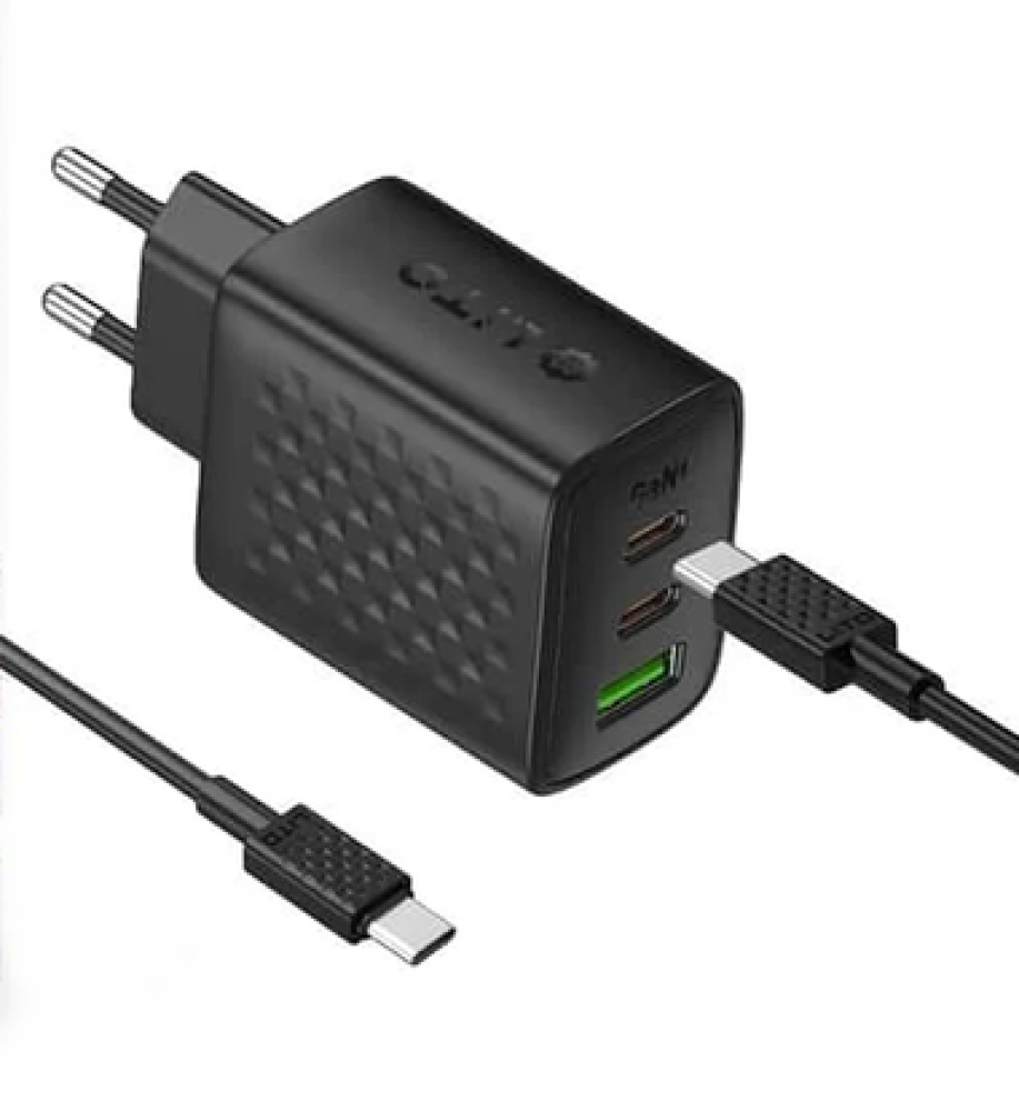  LITO LC25T 65W GaN 3-Port Wall Charger, 2× USB-C + USB-A, PD with USB-C Cable 