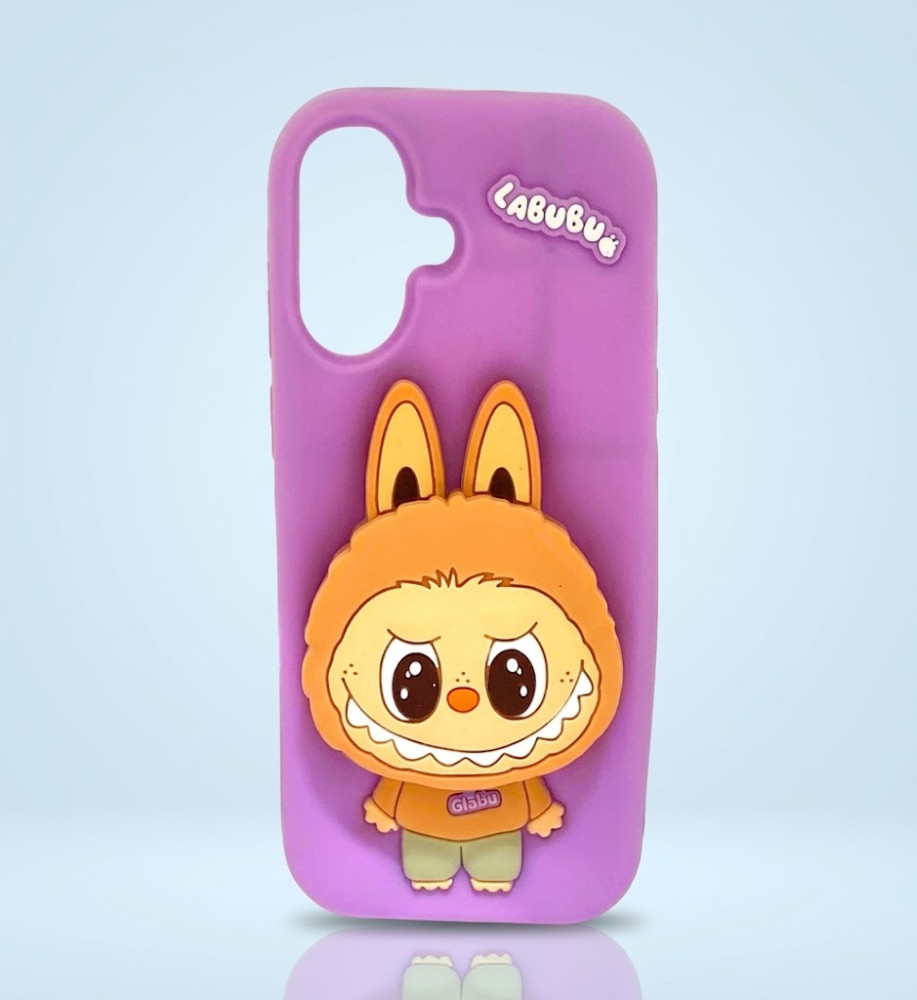  Silicone Case with Pop Socket Shockproof Protection with 3D LUBOBO Patterns Compatible with iPhone 16 