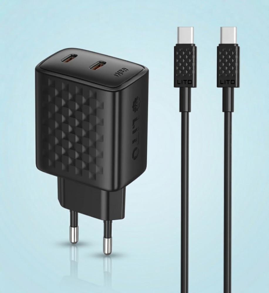  LITO LC22T 45W GaN Dual USB-C PD Wall Charger with USB-C Cable 