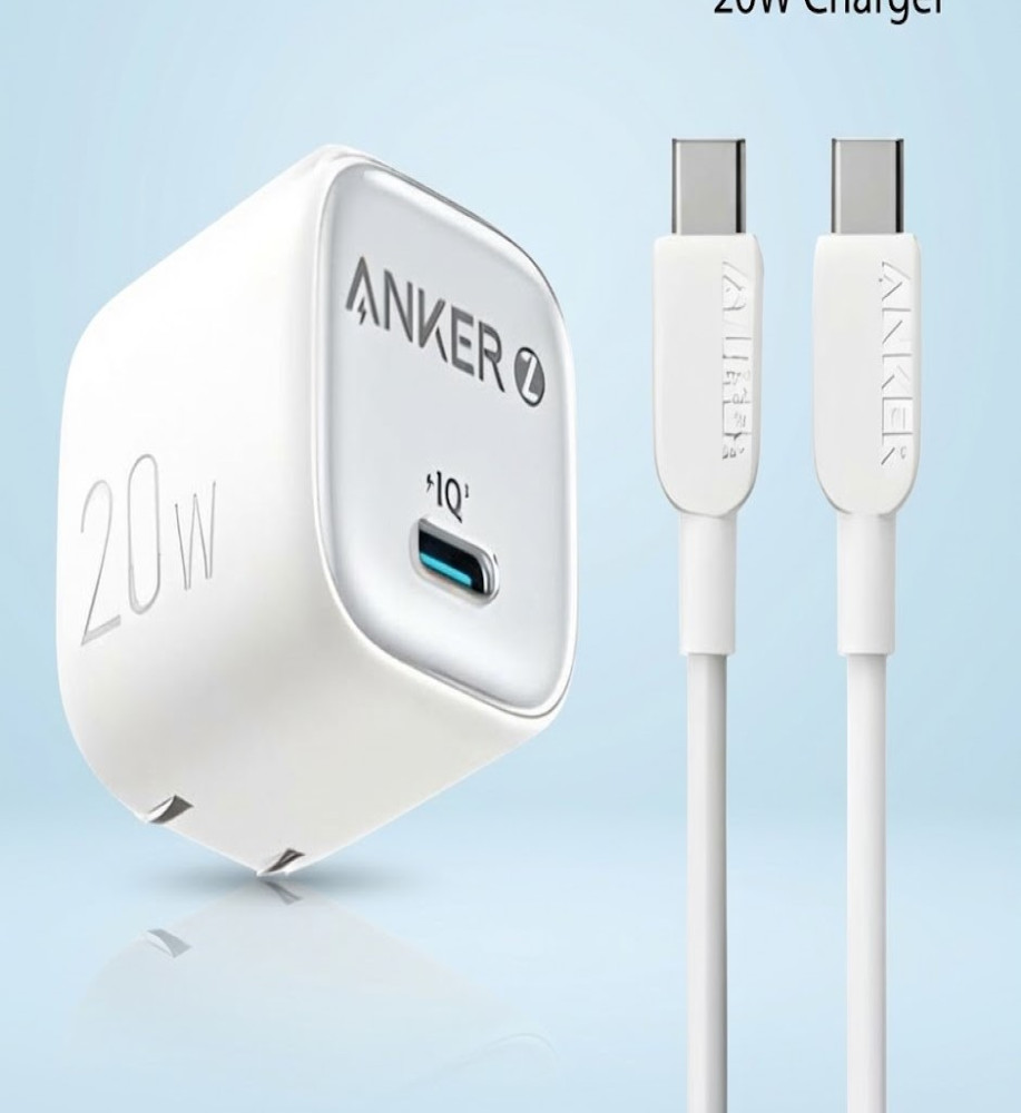  Anker 20W (IQ) Mini High-Speed ​​Charger + Double-Ended Type-C Cable — Improved Thermal Control, Up to 3x Faster Charging 